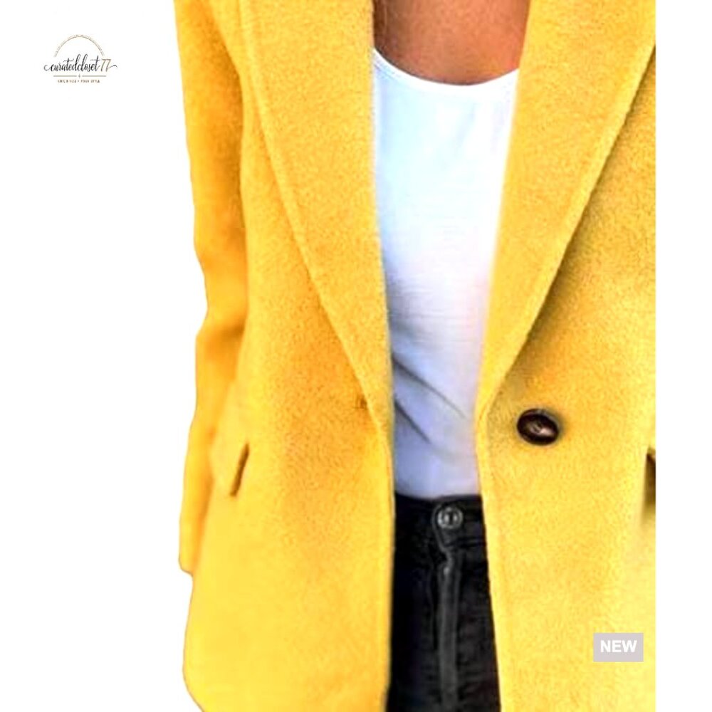 Wool Blend Blazer Notch Lapel Single Button Casual Business Jacket - Picture 5 of 5